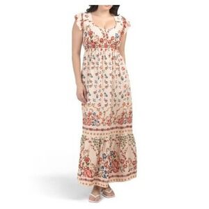 Celina Moon x Anthropologie Flutter Sleeve Floral Maxi Dress XS Cream Boho NWT